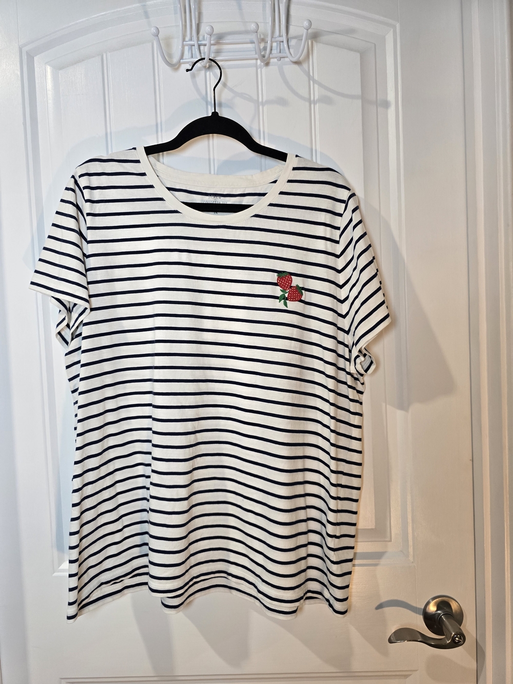 J. Crew White and Navy Striped Collector Tee